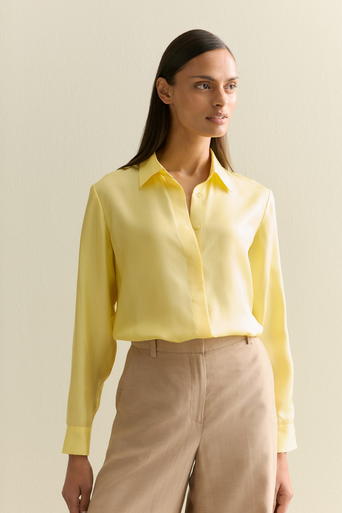 Silk Twill Concealed Placket Shirt