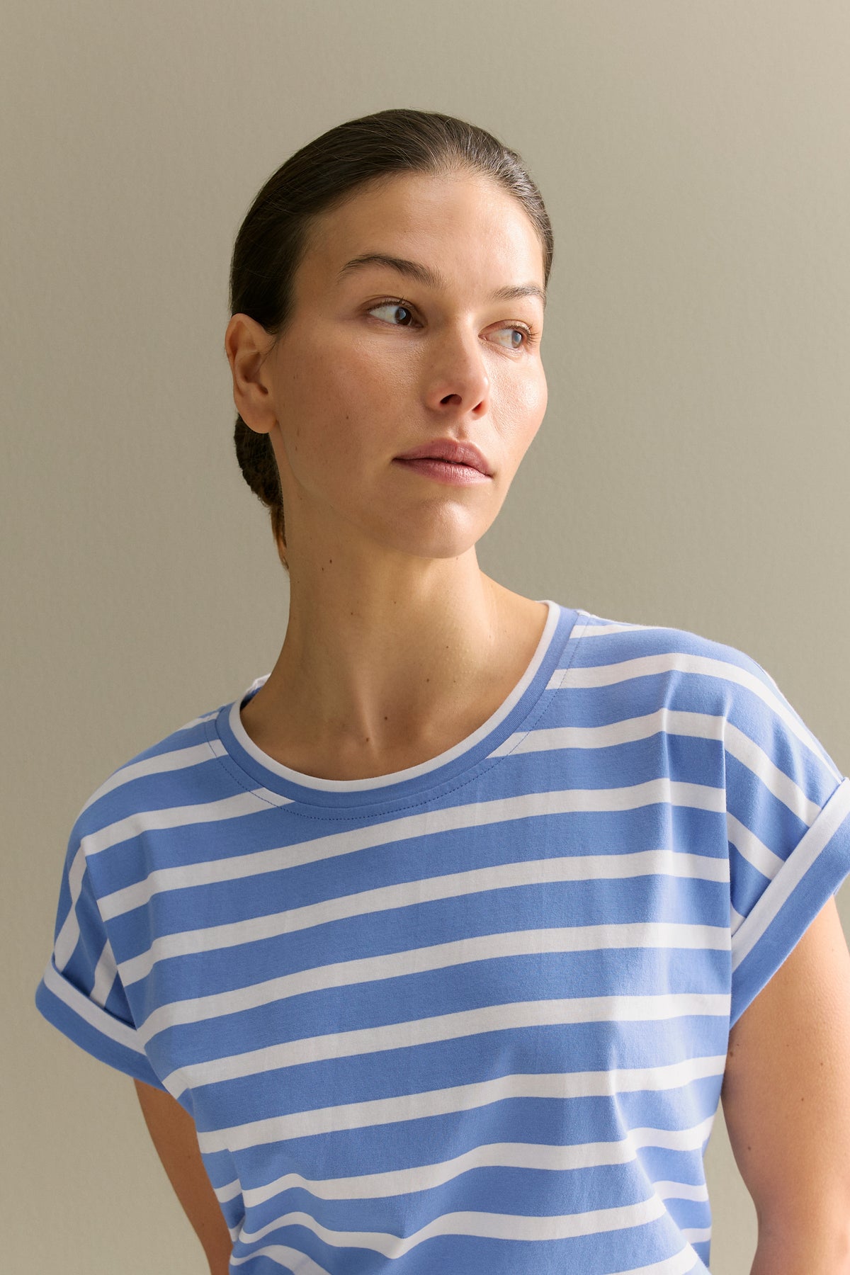 Pima Cotton Stripe Cuff Detail T-Shirt