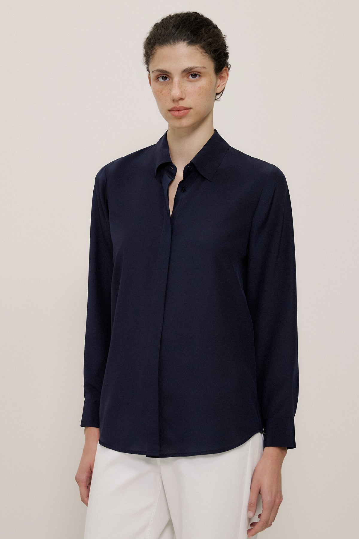 Silk Concealed Placket Shirt