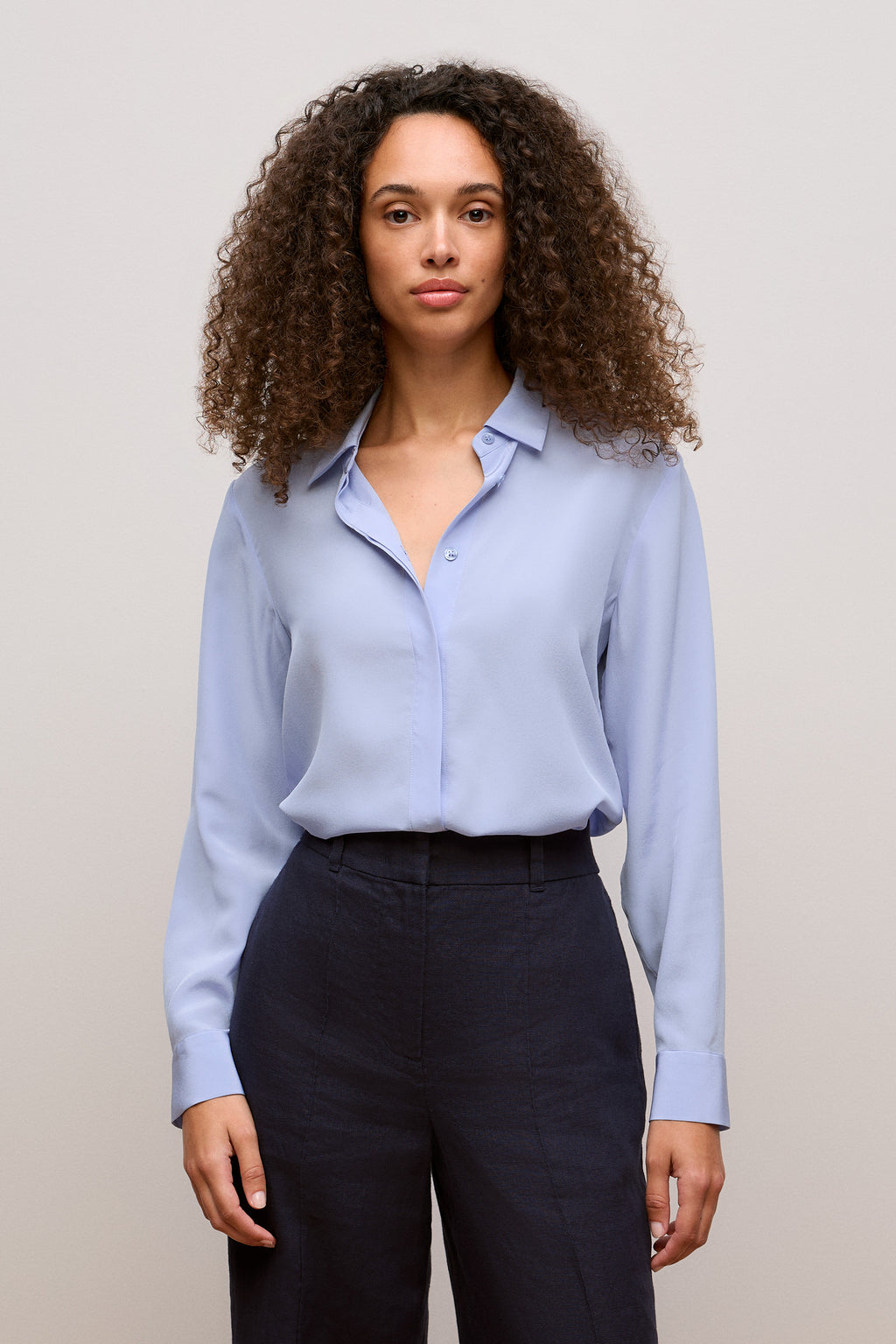 Silk Concealed Placket Shirt