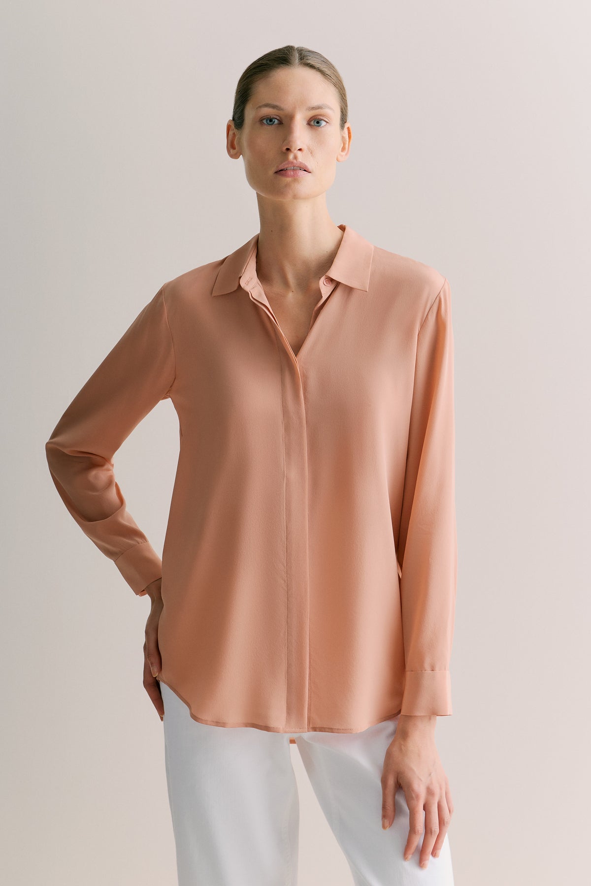Silk Concealed Placket Shirt