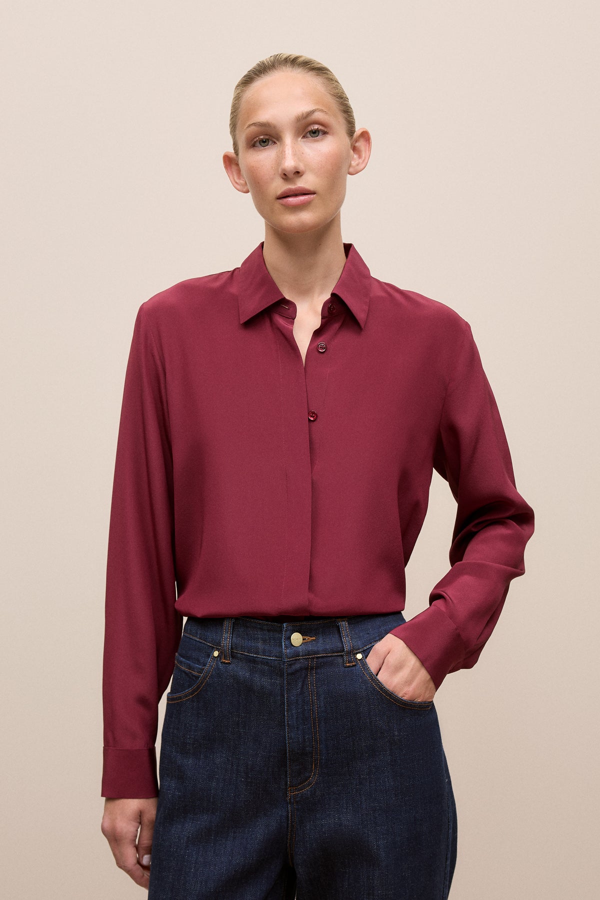 Silk Concealed Placket Shirt