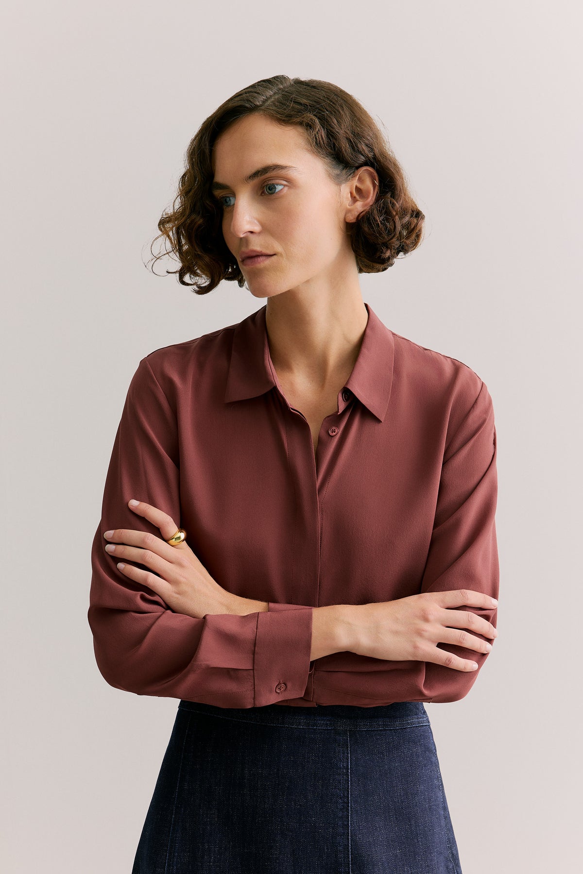 Silk Concealed Placket Shirt