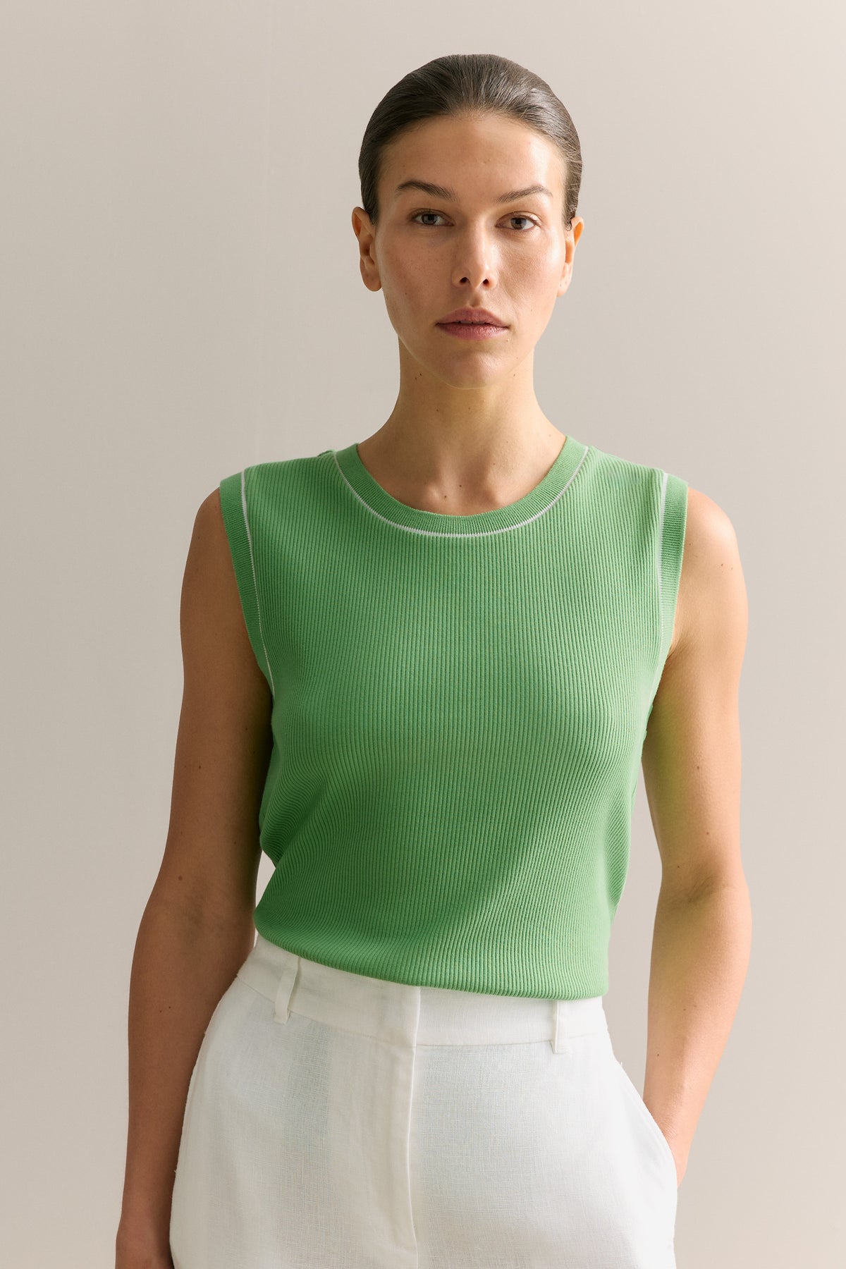 Cotton Rib Trim Detail Tank