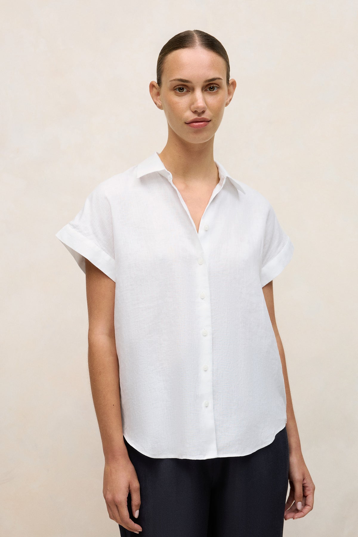Linen Cap Sleeve Shirt