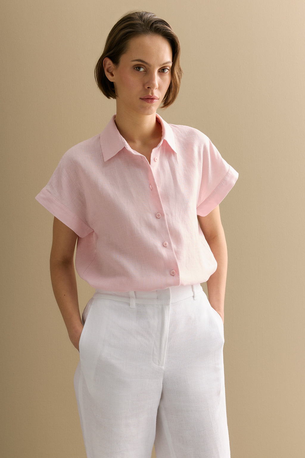 Linen Cap Sleeve Shirt