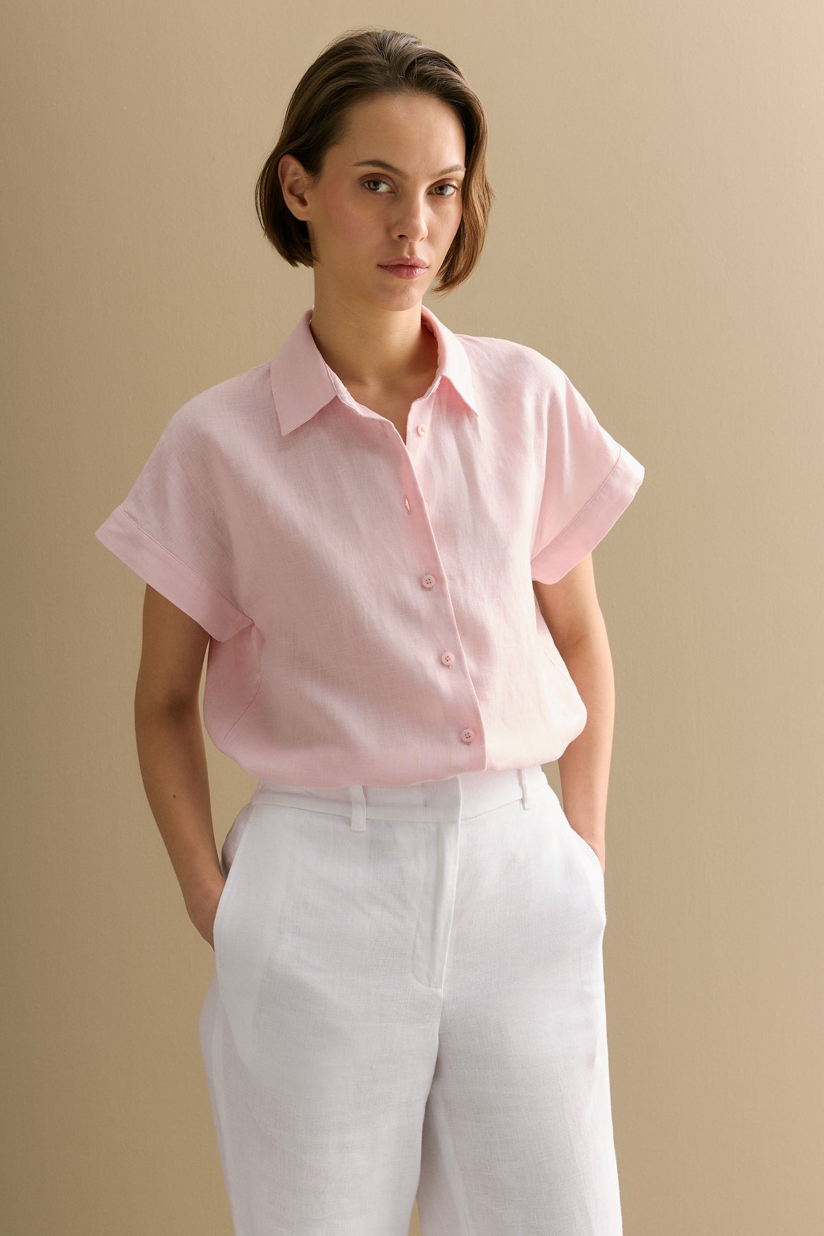 Linen Cap Sleeve Shirt