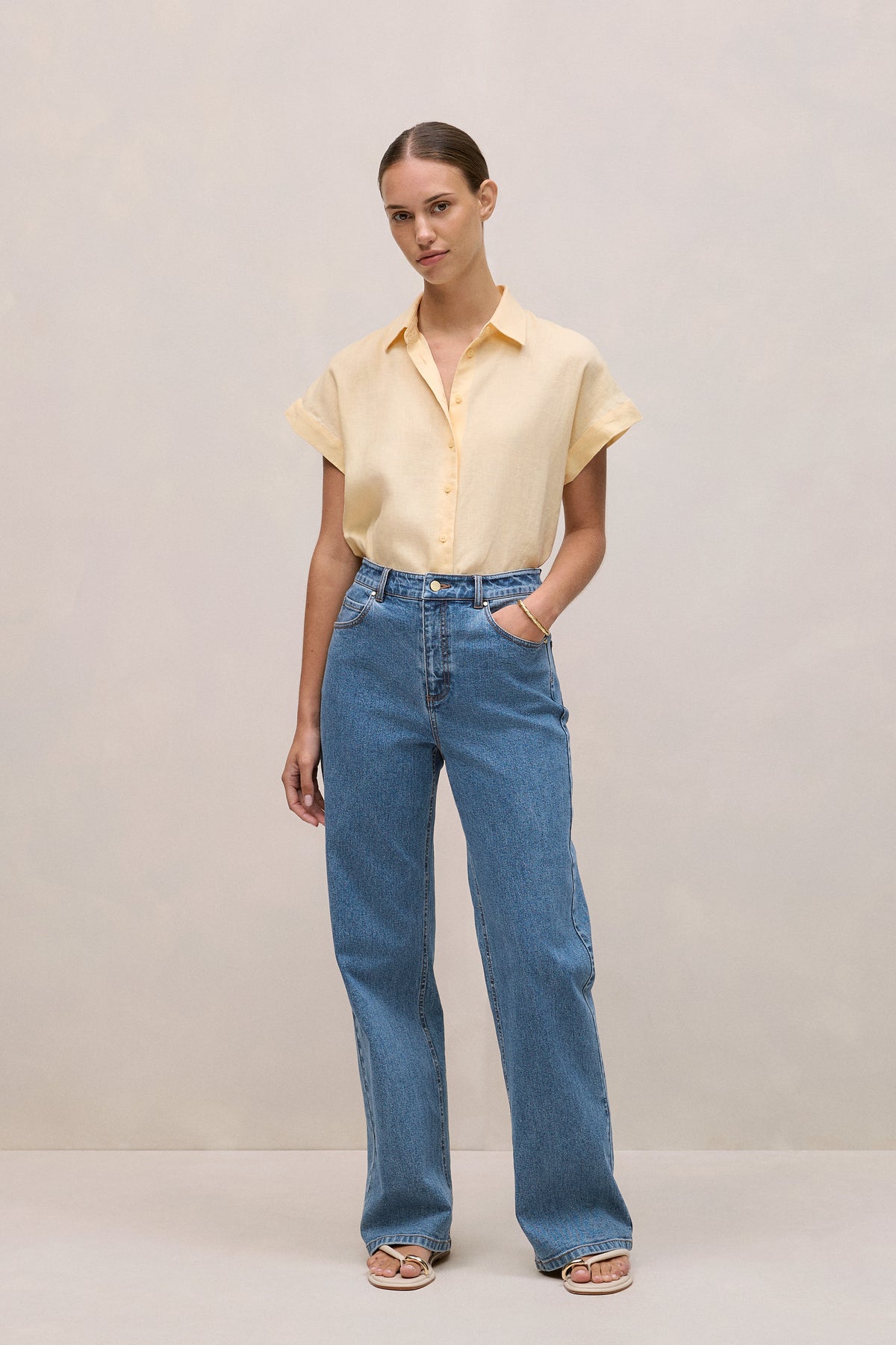 Linen Cap Sleeve Shirt