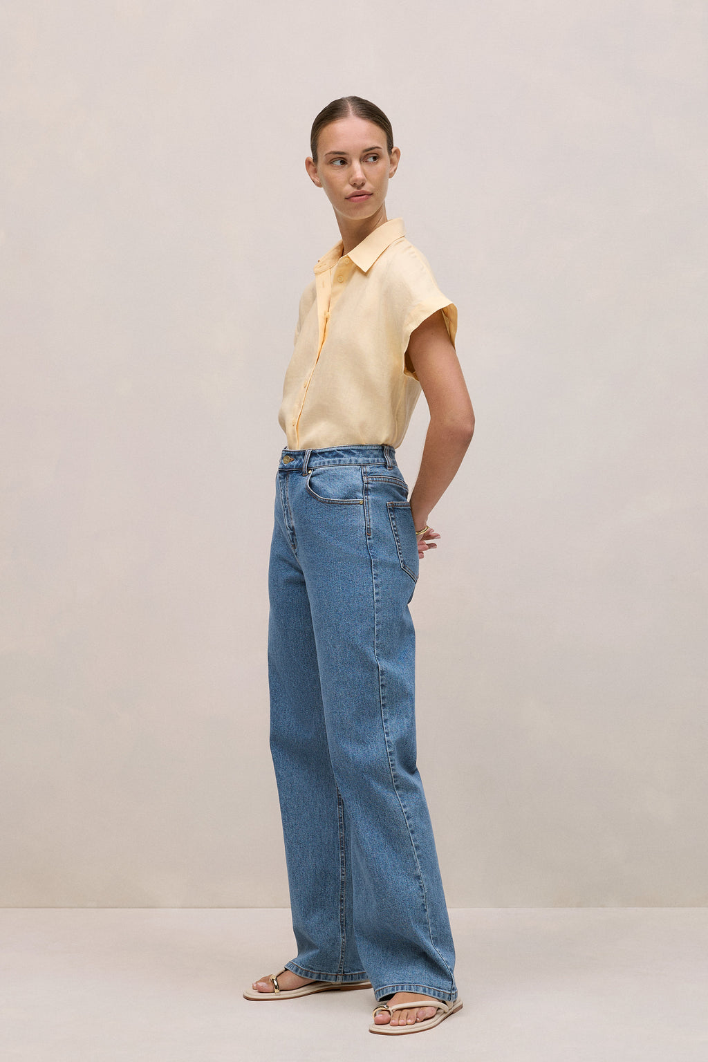 Linen Cap Sleeve Shirt