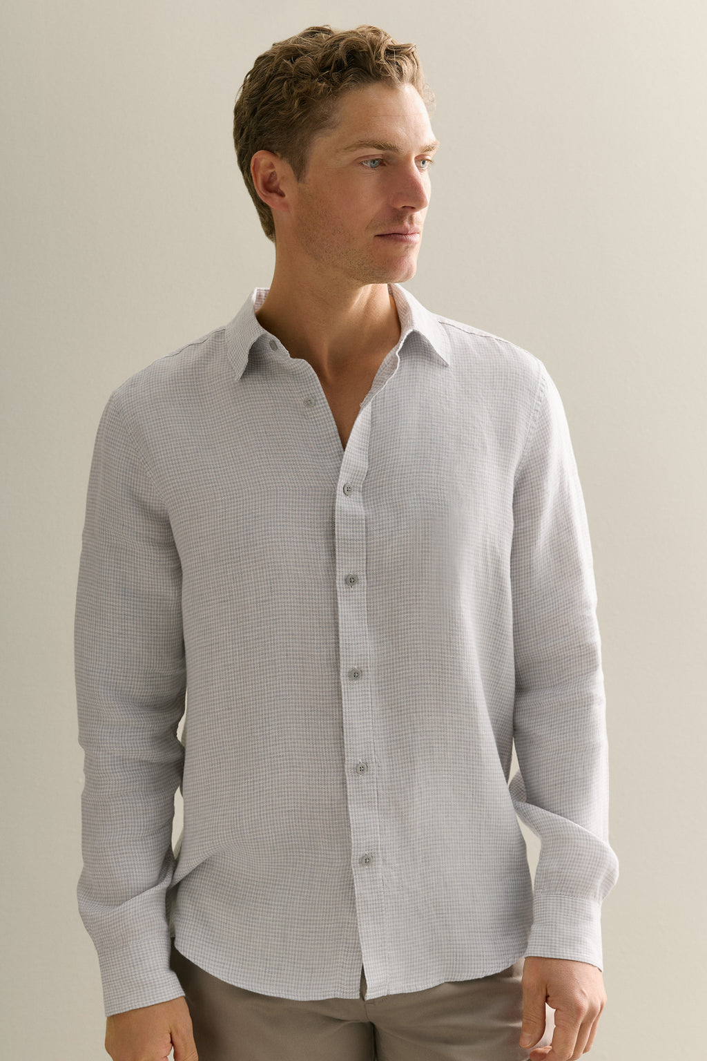 Regular Fit Yarn Dyed Linen Puppytooth Shirt