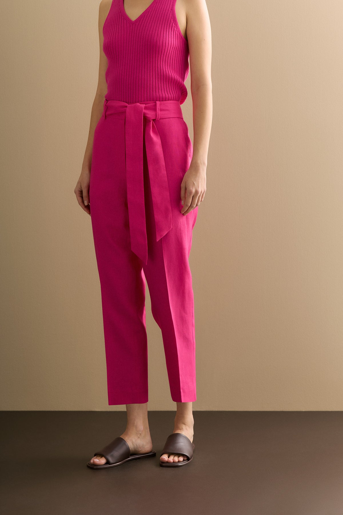Linen Straight Leg Belted Pant