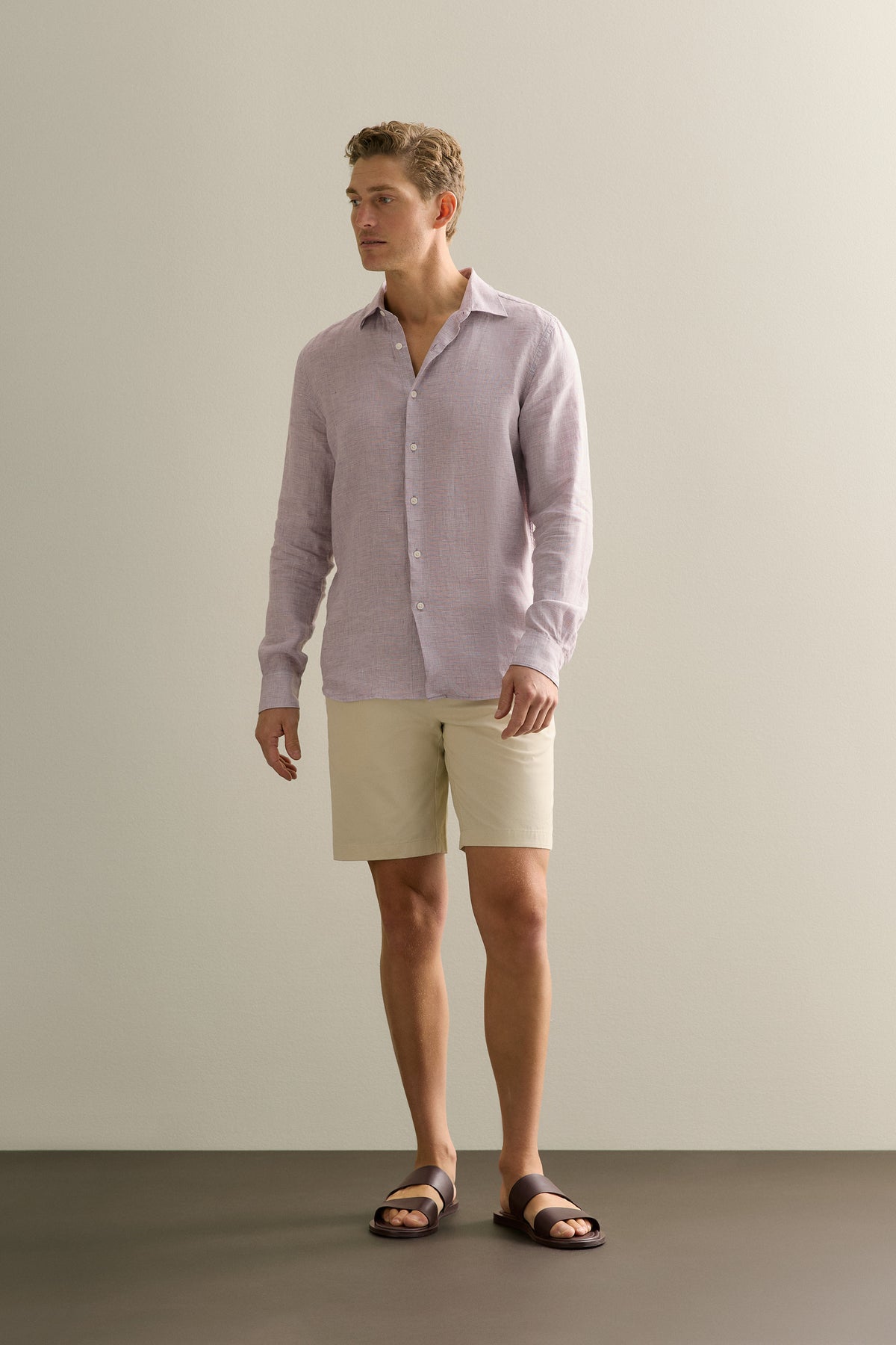 Tailored Fit Yarn Dyed Linen Textured Shirt