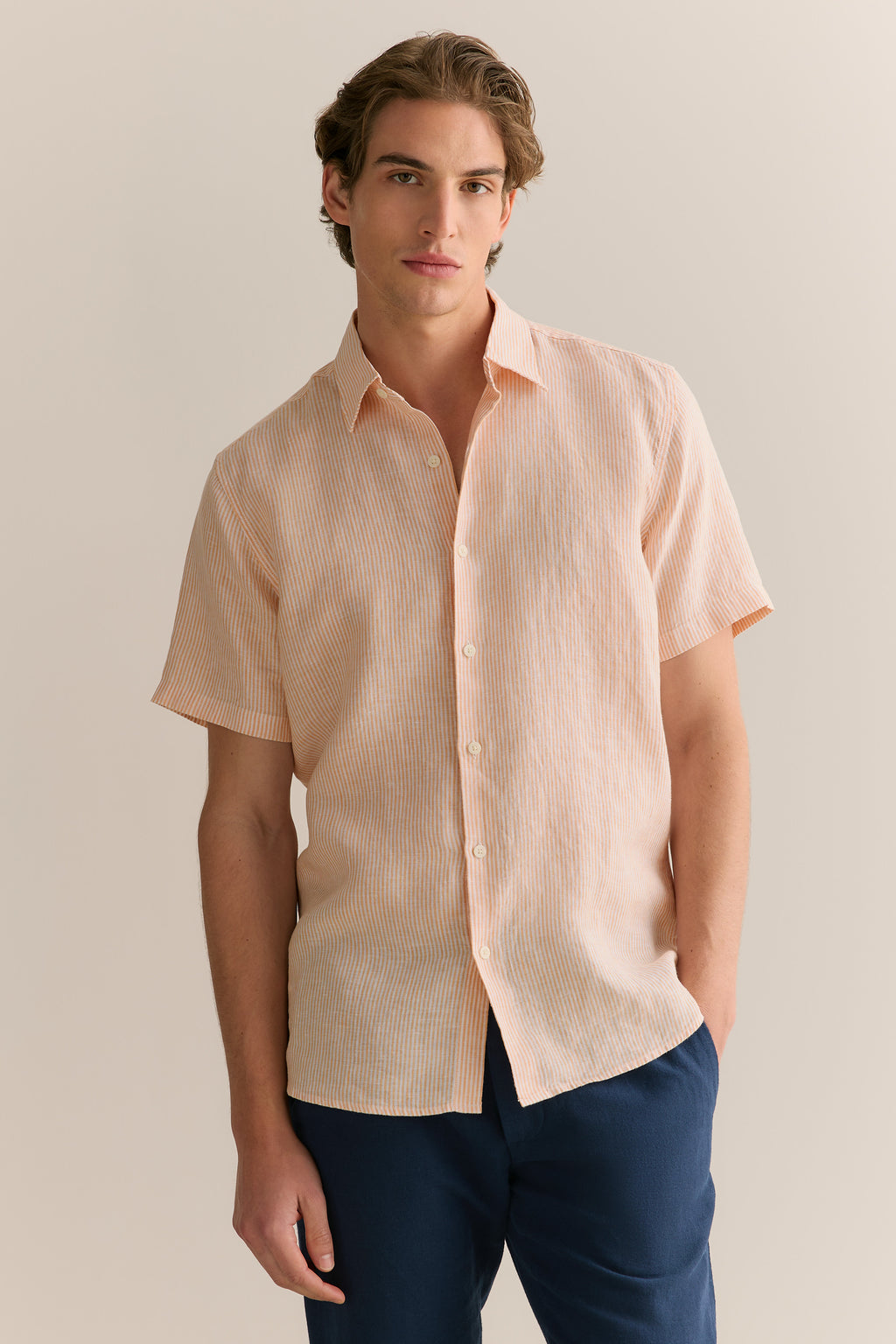 Linen Fine Stripe Short Sleeve Shirt