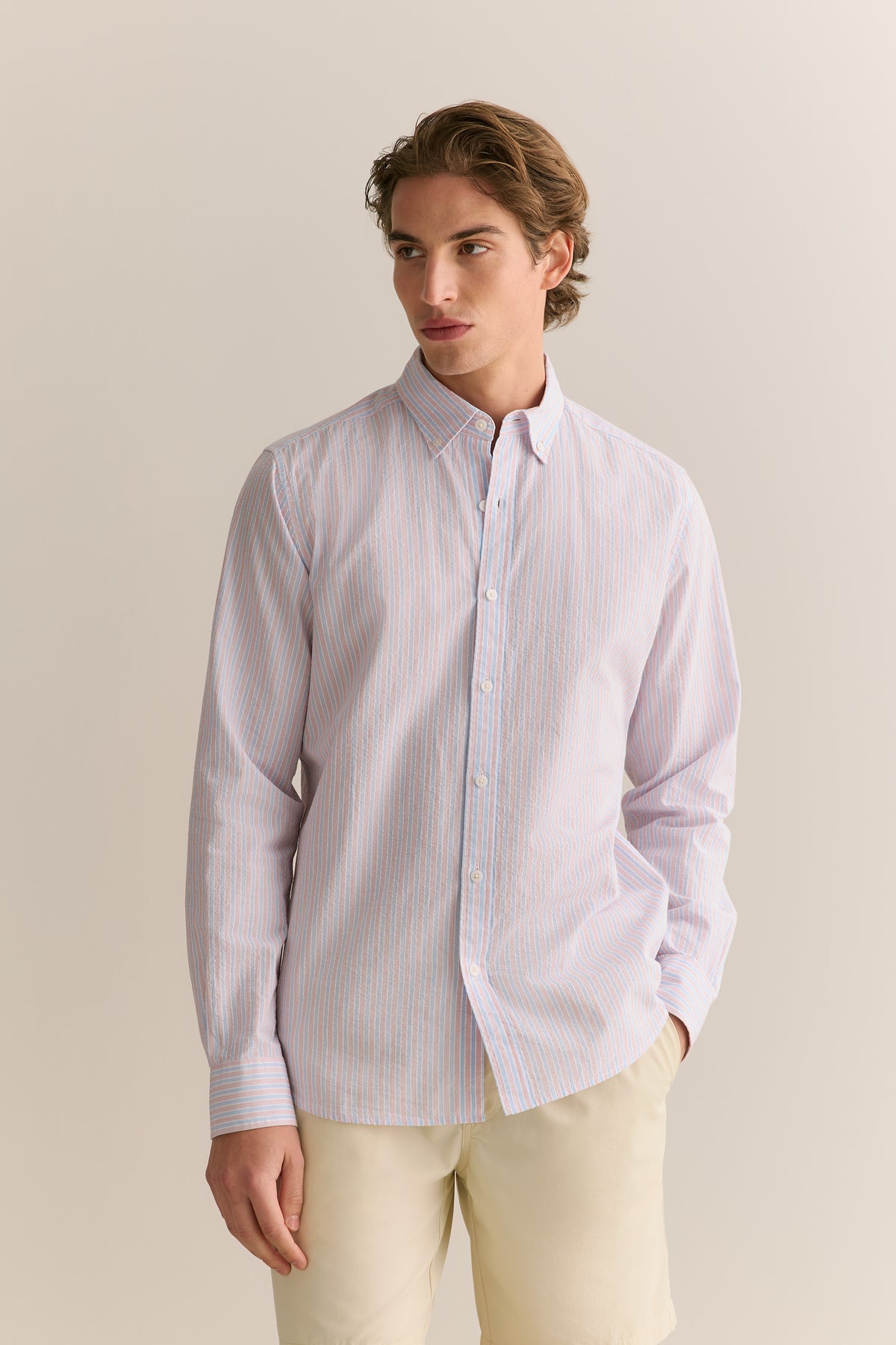 Regular Fit Cotton Seersucker Stripe Shirt