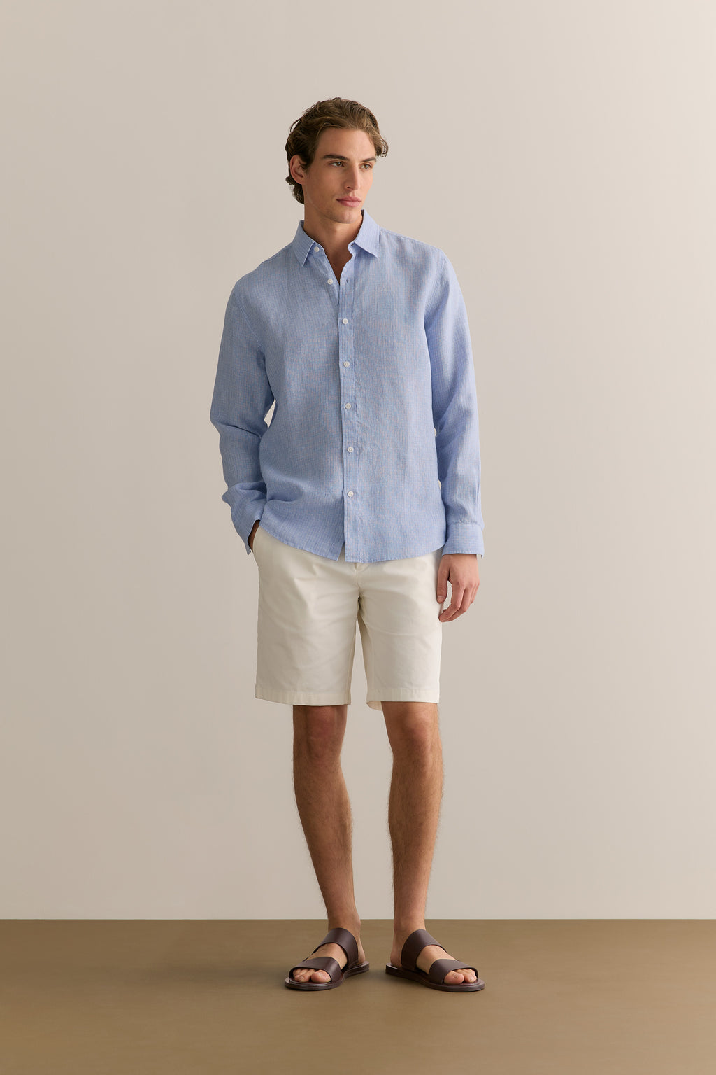 Regular Fit Yarn Dyed Linen Grid Shirt