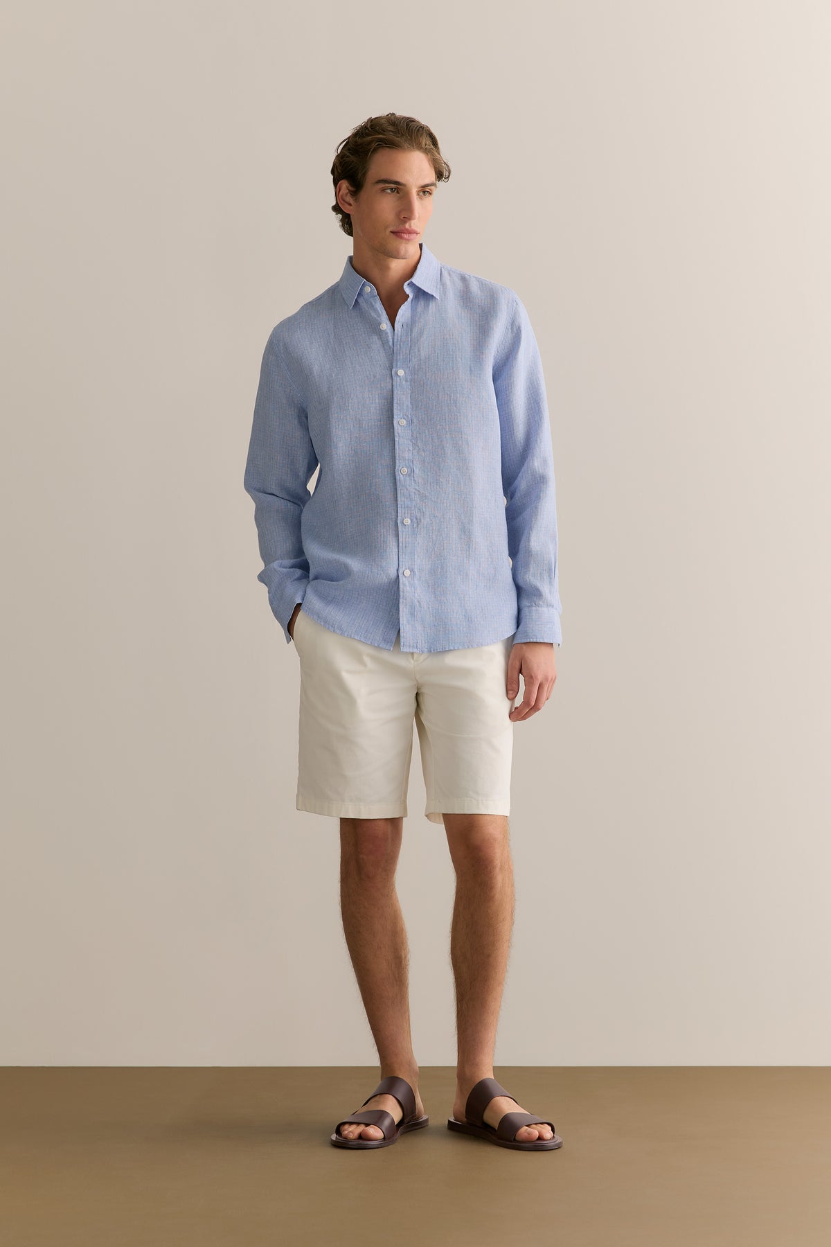Regular Fit Yarn Dyed Linen Grid Shirt