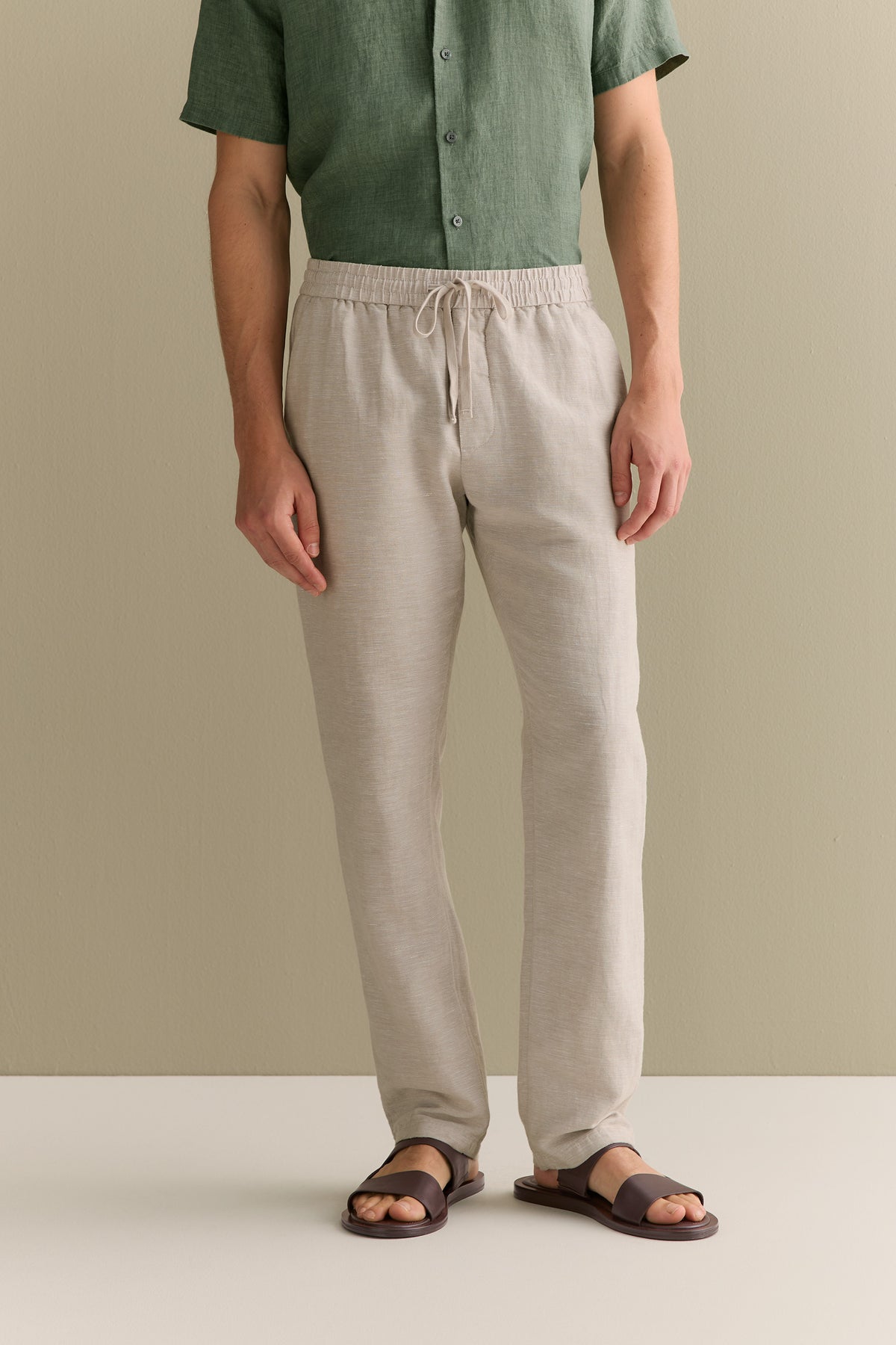Yarn Dyed Linen Cotton Pull On Pant