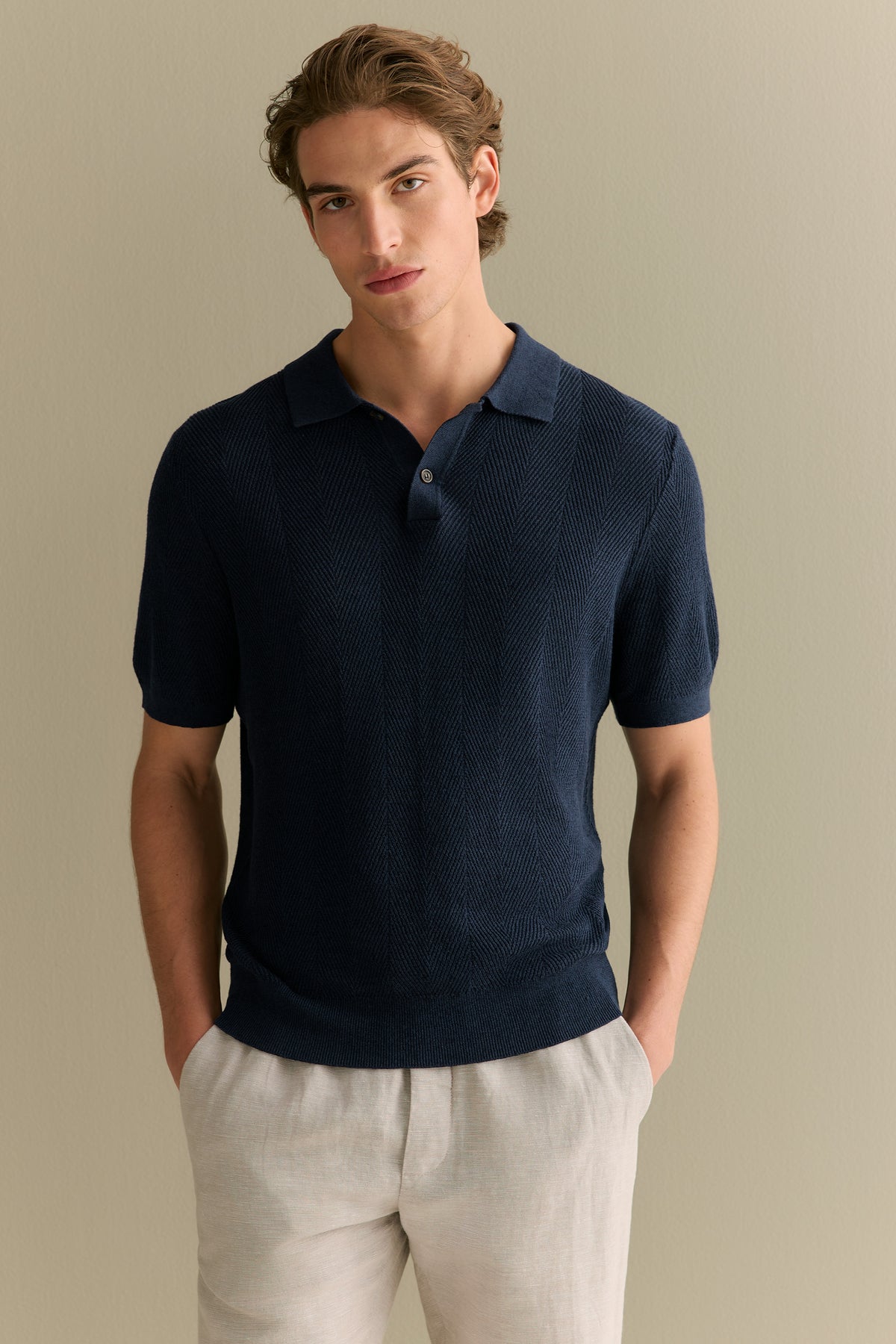Linen Cotton Textured Stitch Polo