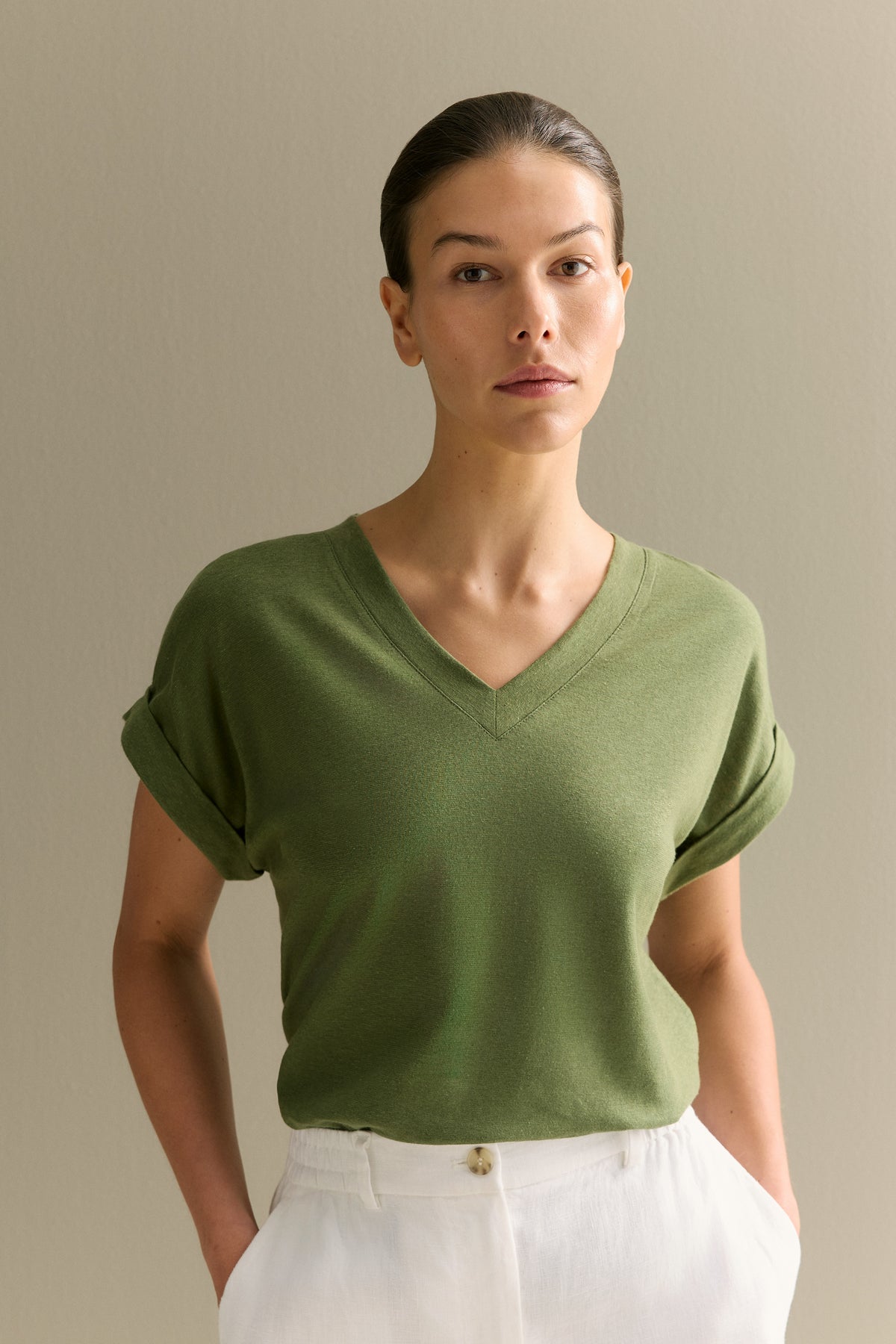 Linen Cotton V Neck T-Shirt