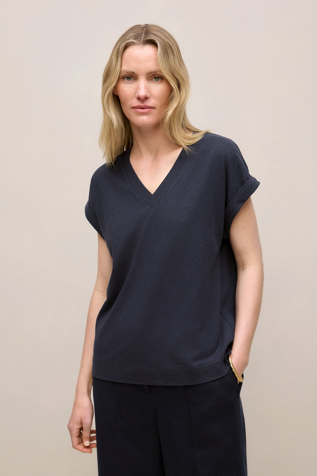 Linen Cotton V Neck T-Shirt
