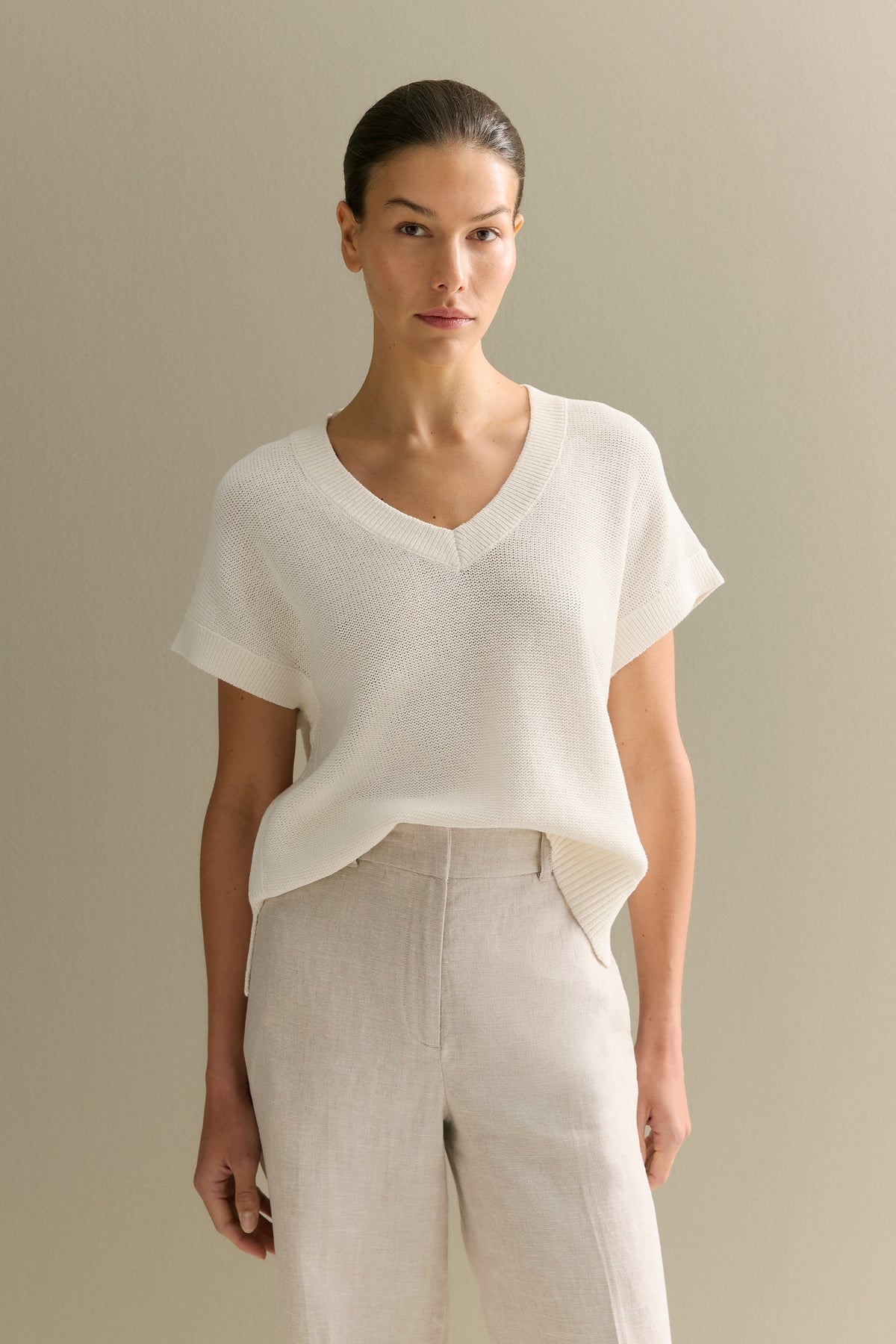 Mercerised Cotton Relaxed V Neck Knit