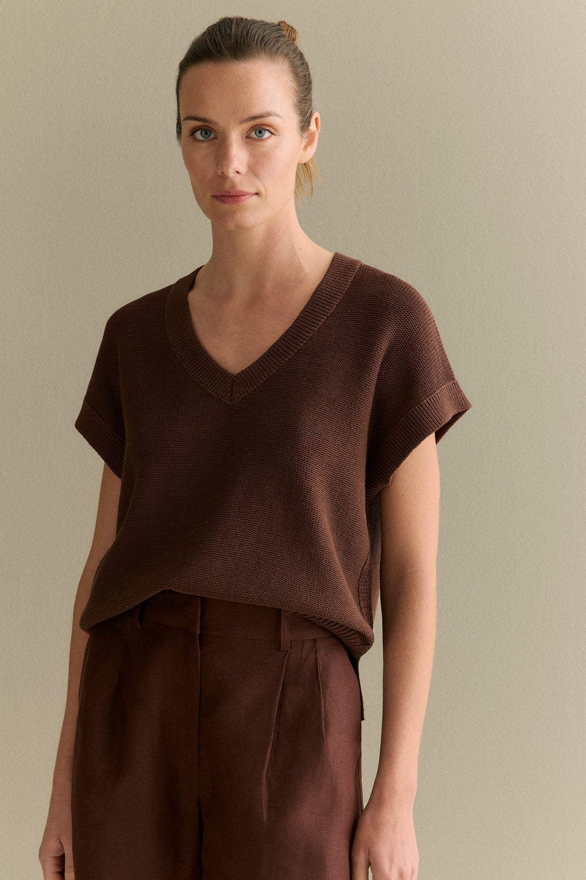 Mercerised Cotton Relaxed V Neck Knit