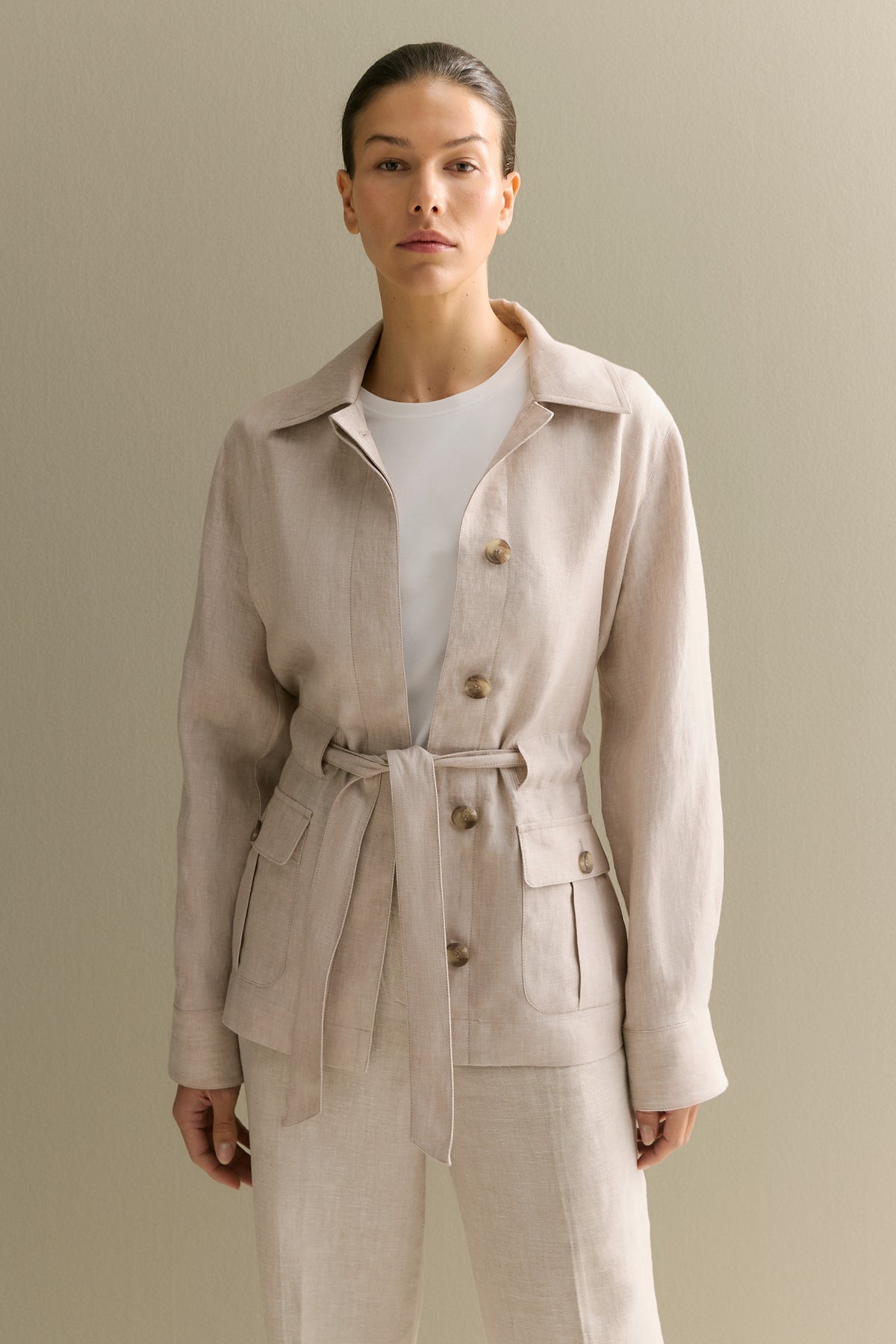 Linen Twill Tie Waist Jacket