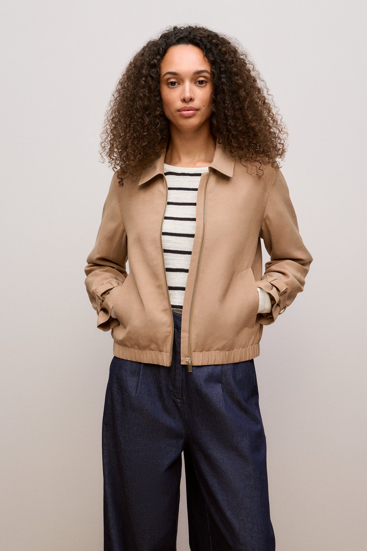 Draped Zip Through Blouson Jacket