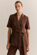 Short Sleeve Tie Waist Blazer