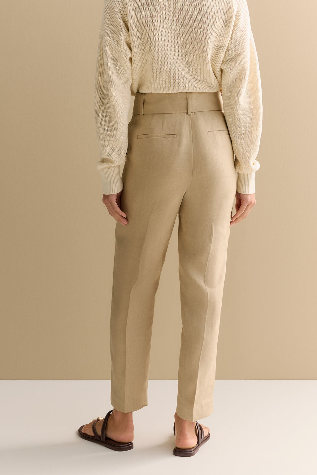 Linen Twill Belted Straight Leg Pant