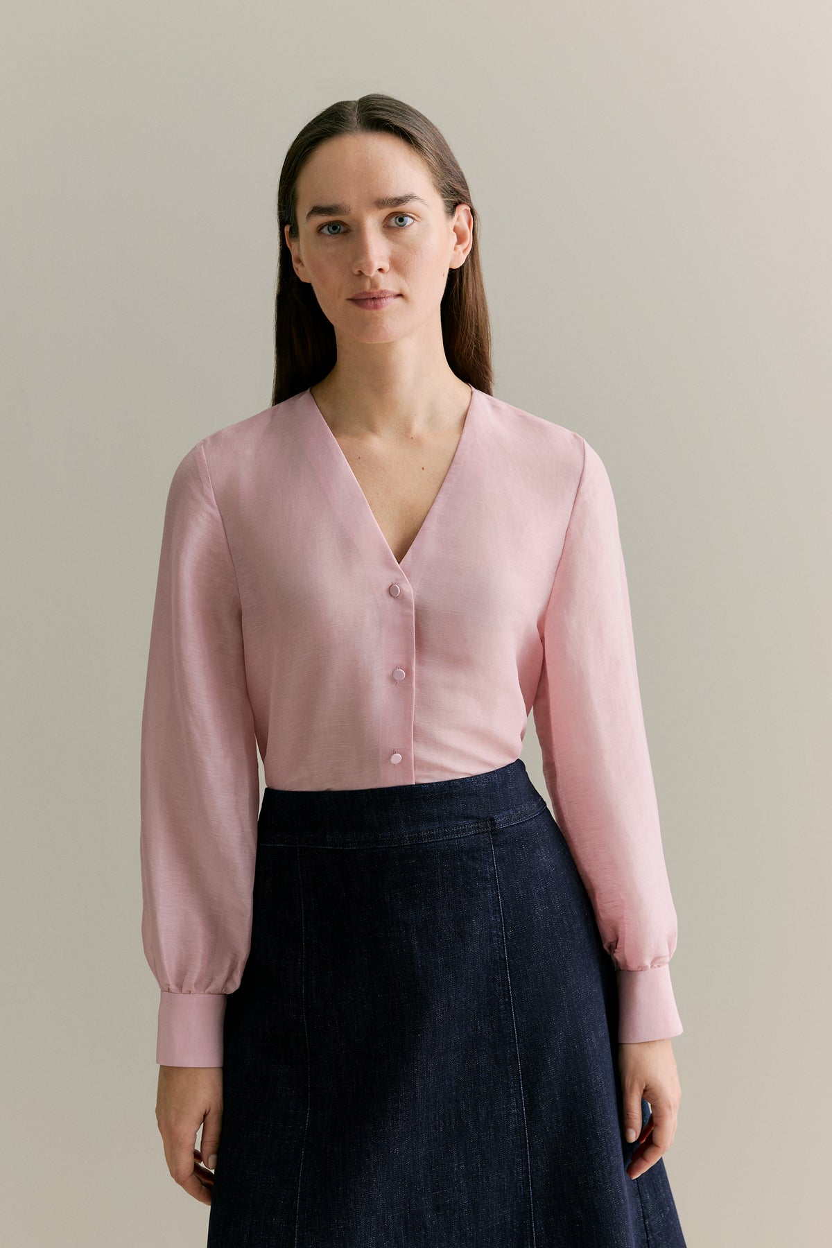 Linen Silk V Neck Blouse