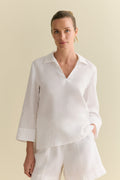 Linen Collared Popover Shirt