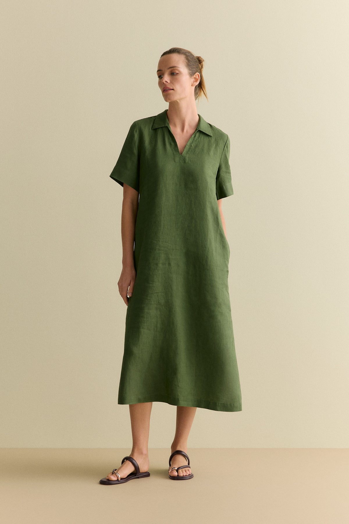 Linen Collared Popover Shift Dress