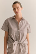 Cotton Poplin Stripe Tie Front Shirt