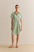 Yarn Dyed Seersucker Short Sleeve Shirt Dress