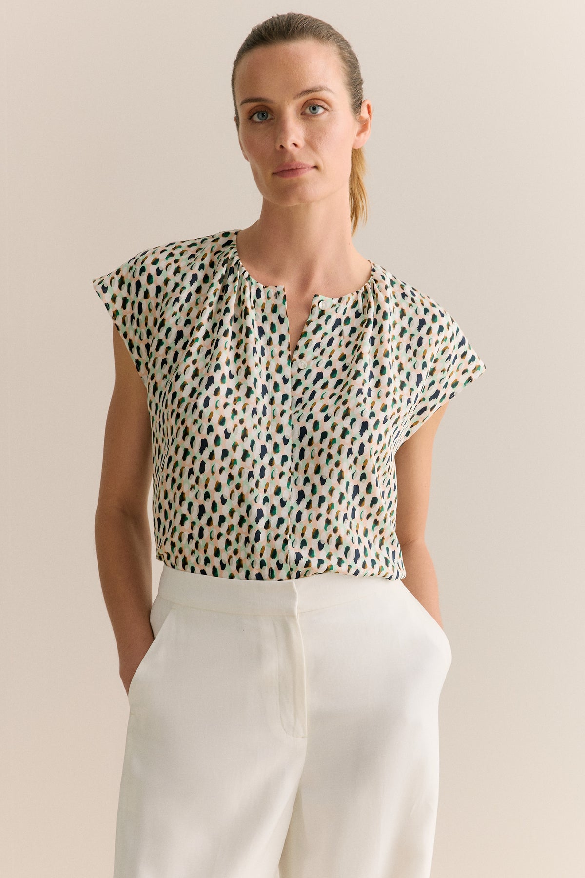 Modal Impasto Spot Cap Sleeve Blouse