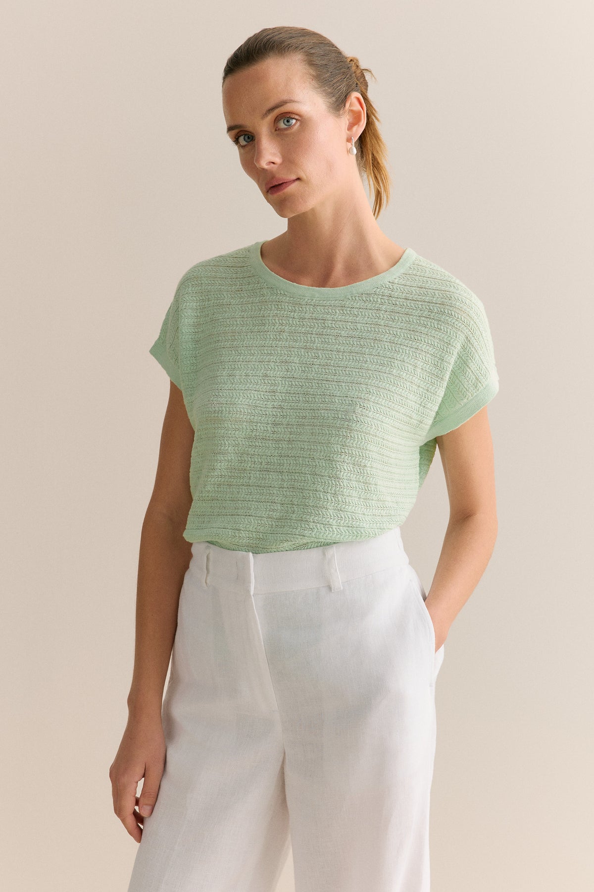 Linen Cotton Cable Knit T-Shirt
