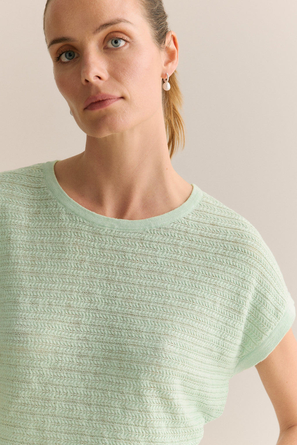 Linen Cotton Cable Knit T-Shirt