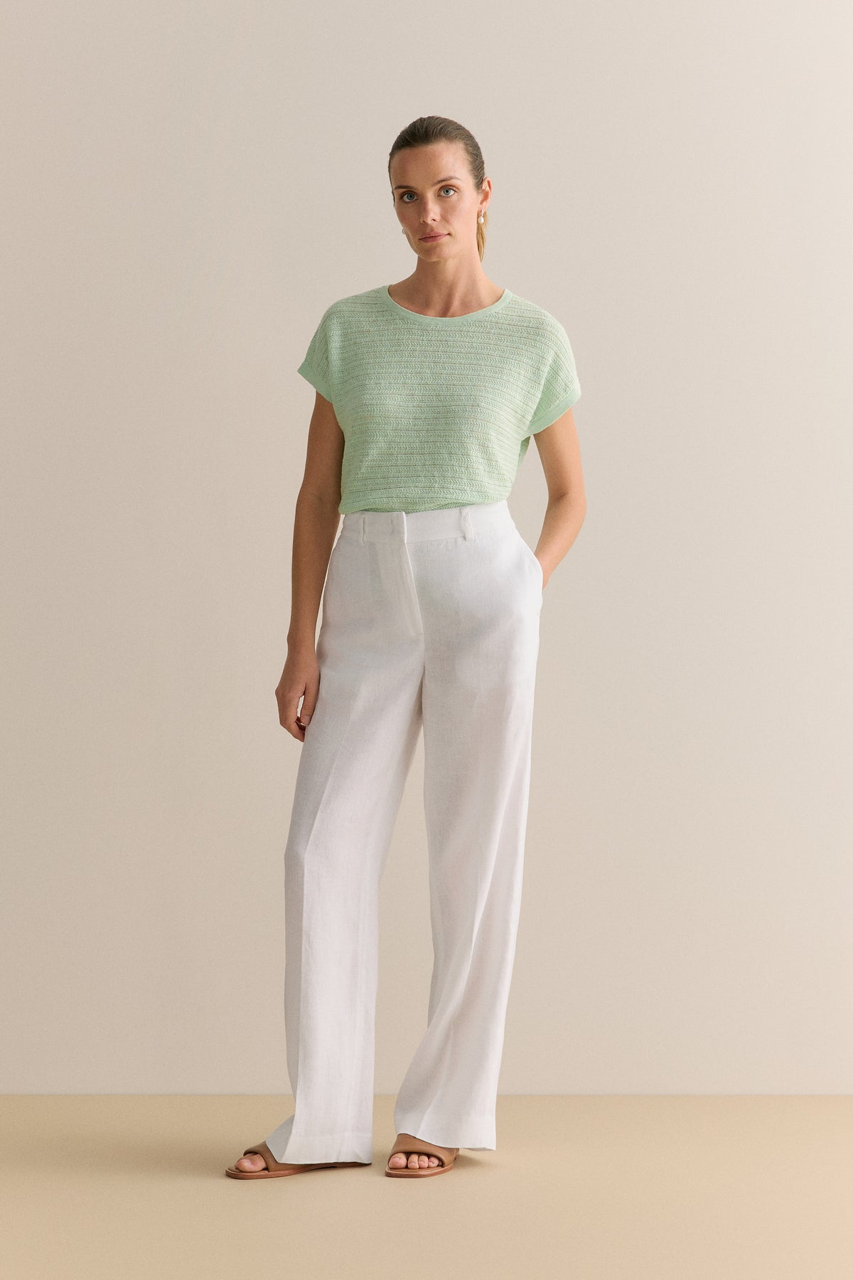 Linen Cotton Cable Knit T-Shirt