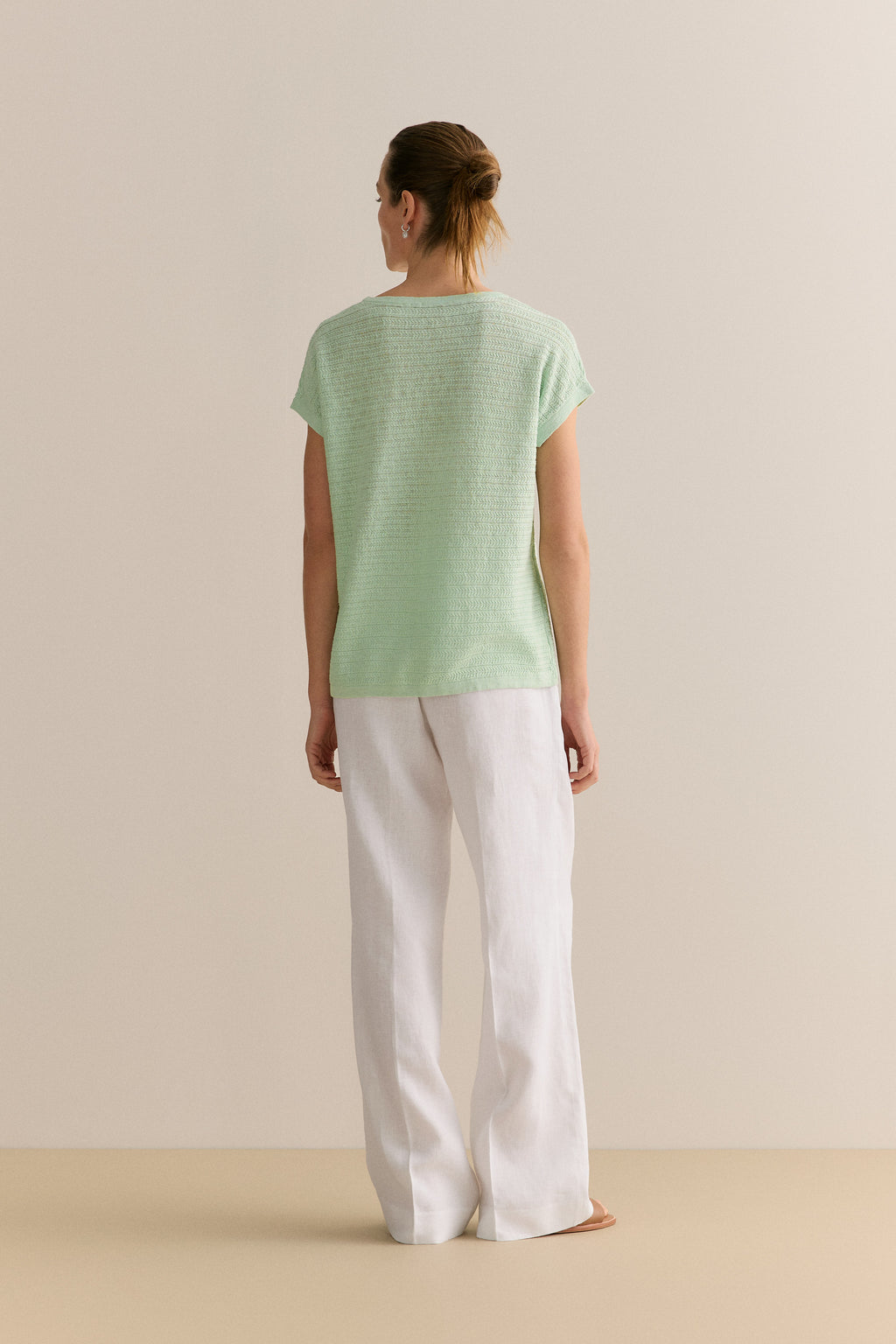 Linen Cotton Cable Knit T-Shirt