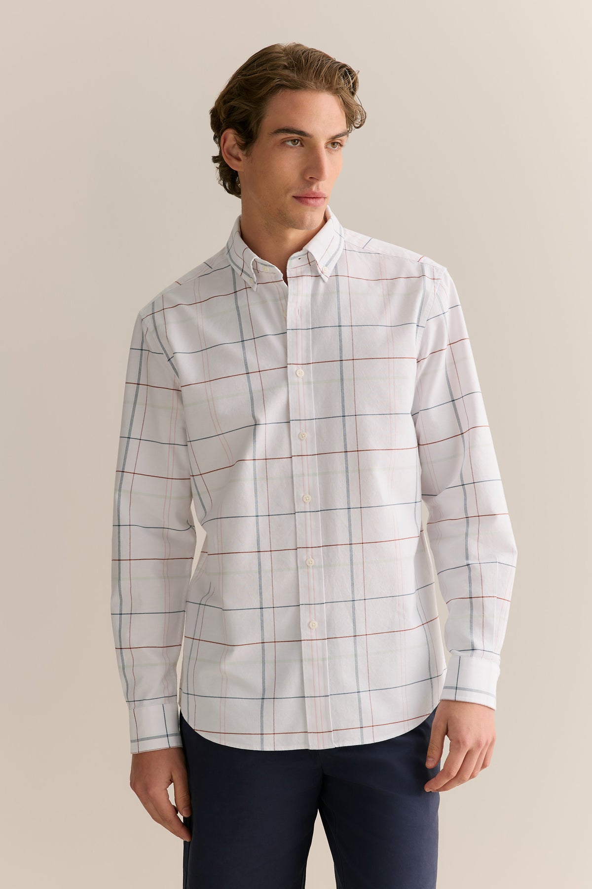 Regular Fit Yarn Dyed Cotton Check Oxford Shirt