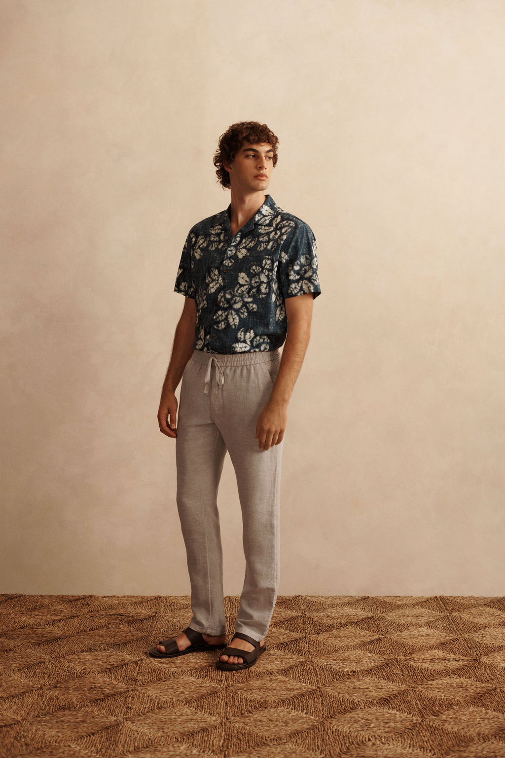 Cotton Blend Washed Floral Short Sleeve Shirt