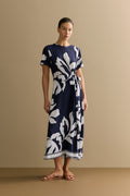 Palm Gathered Tie Waist Dress