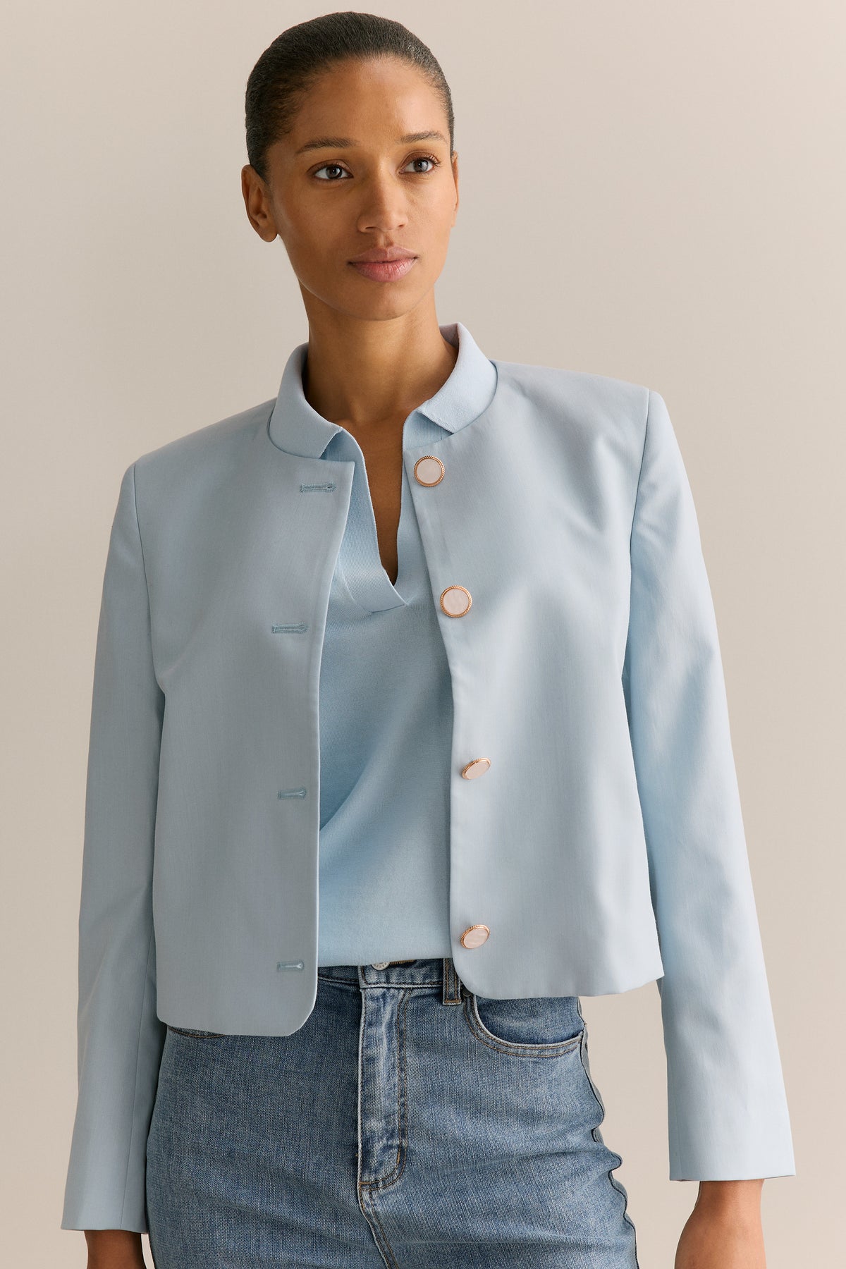 Wool Cotton Twill Cropped Jacket