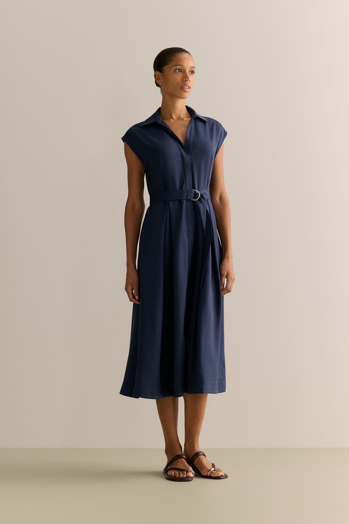 Soft Pleat Belted Dress