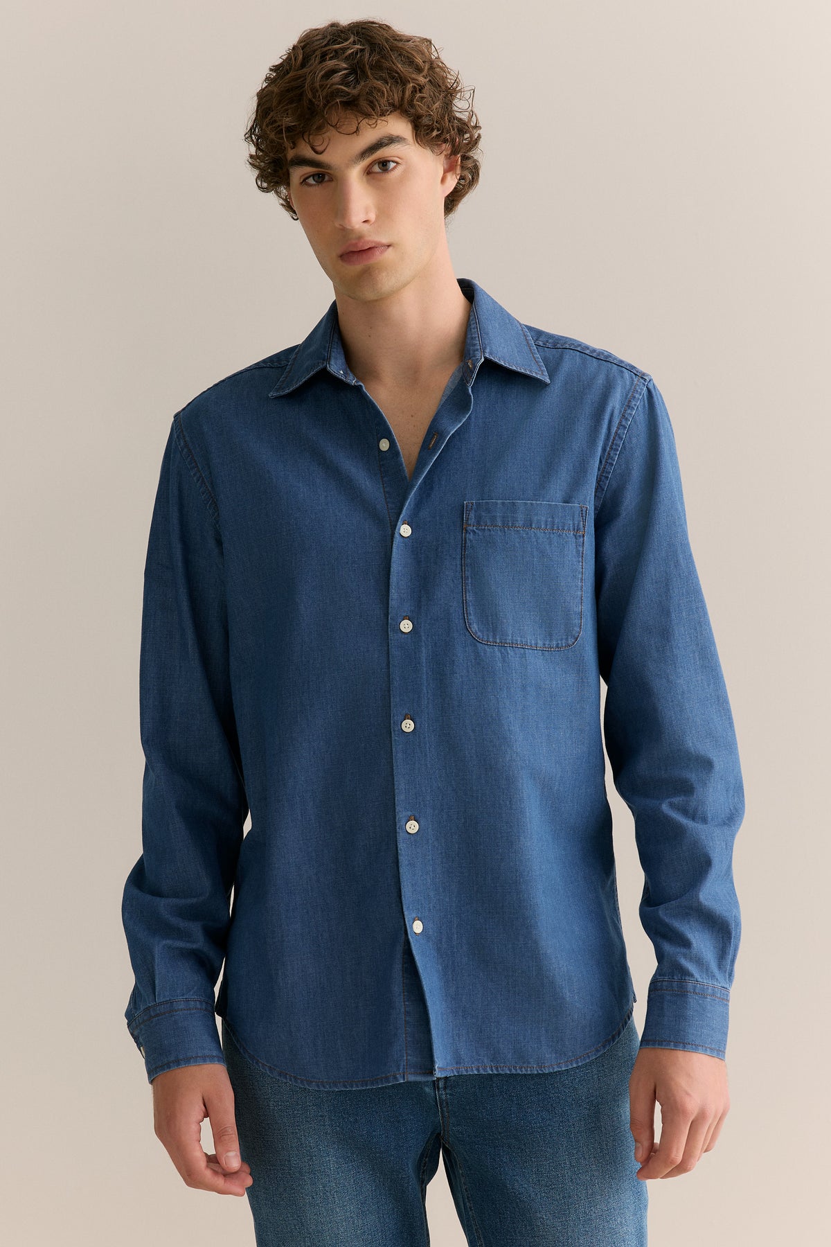 Regular Fit Cotton Hemp Twill Denim Shirt