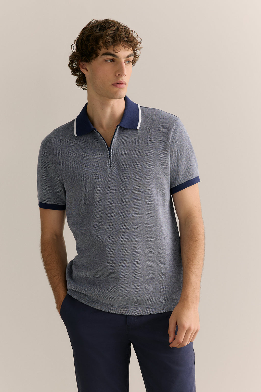 Cotton Pique Quarter Zip Polo