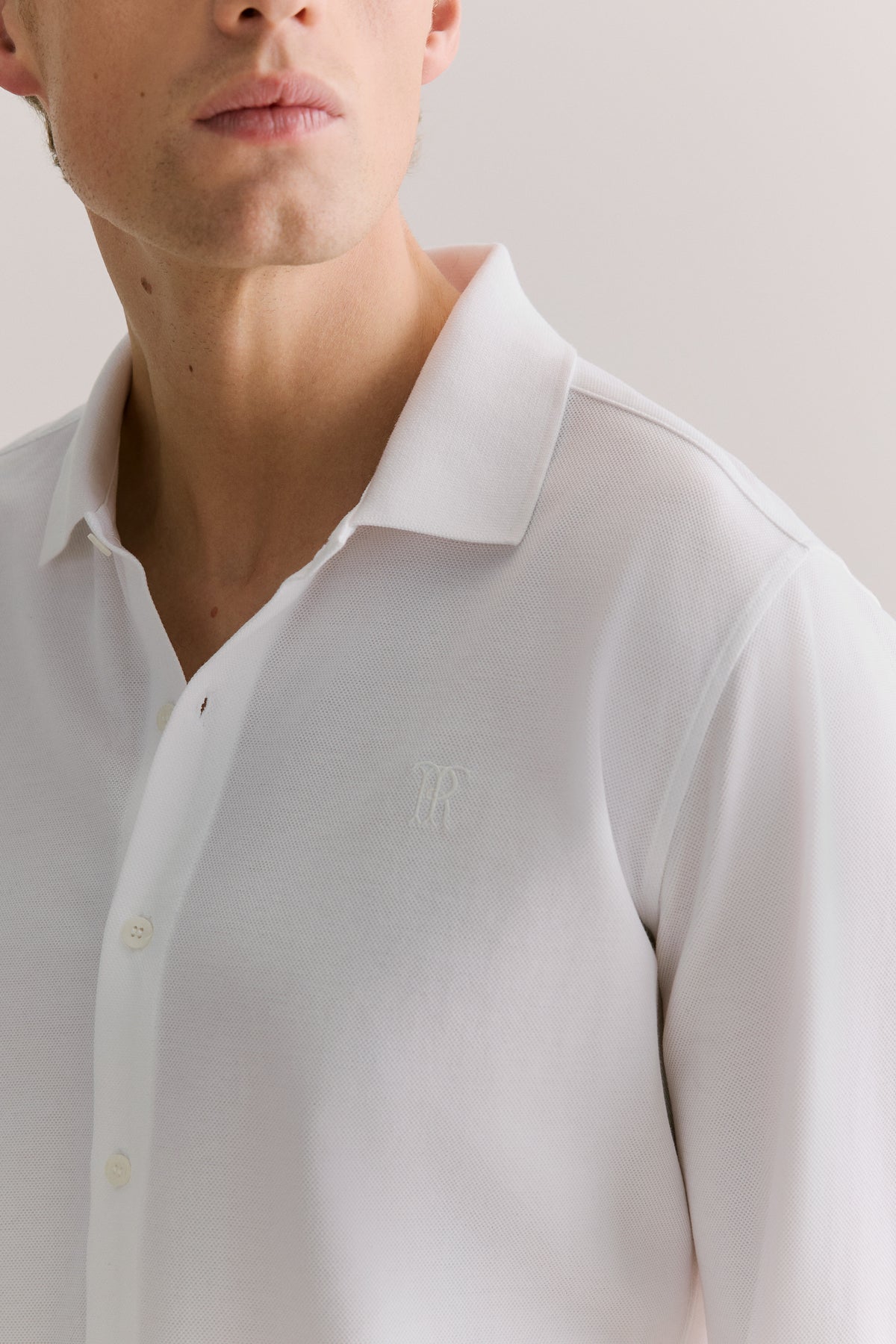 Tailored Fit Pique Cotton Monogram Shirt