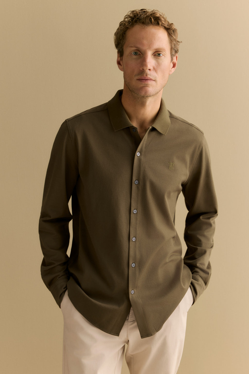 Tailored Fit Pique Cotton Monogram Shirt