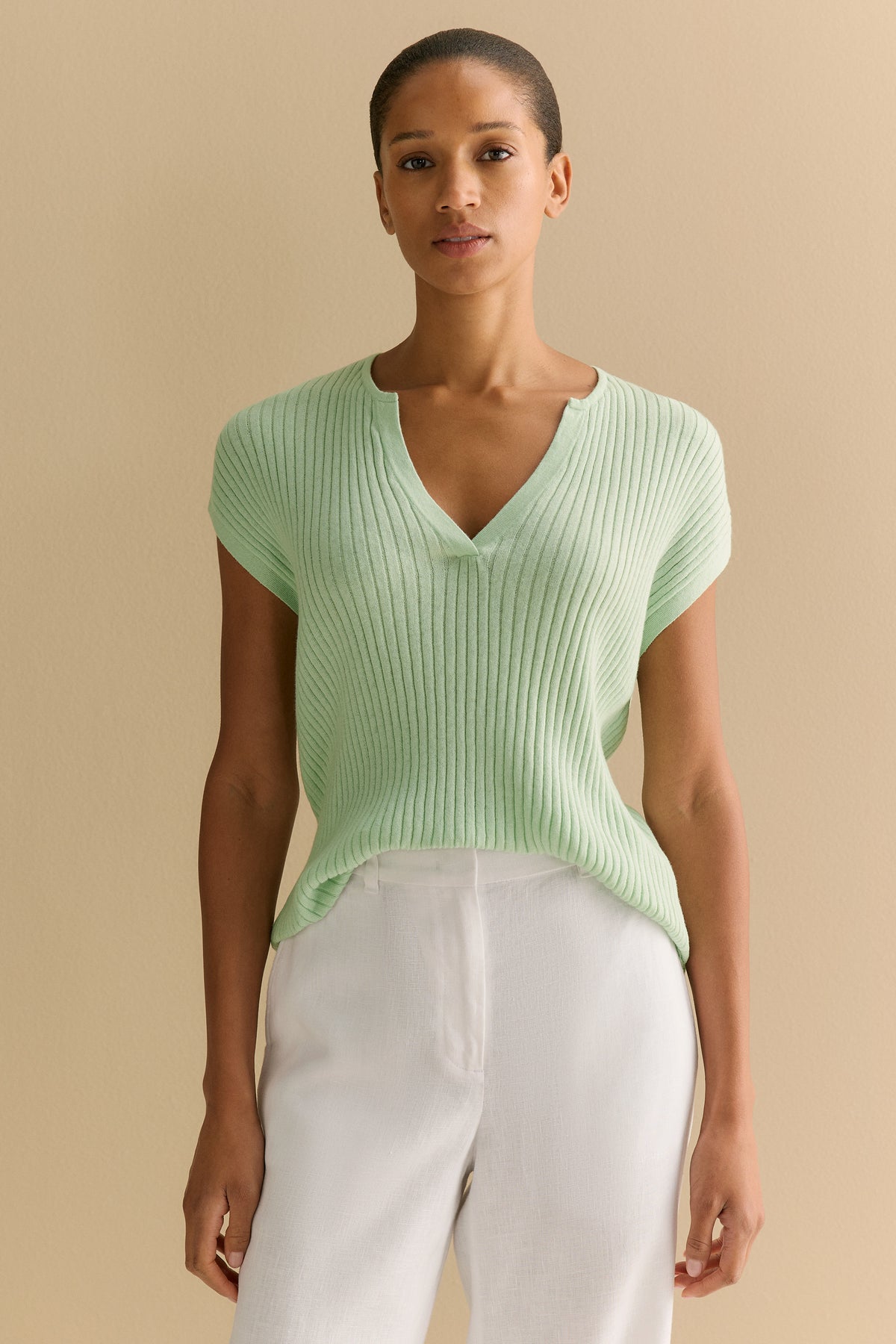 Cotton Cashmere Rib Relaxed T-Shirt